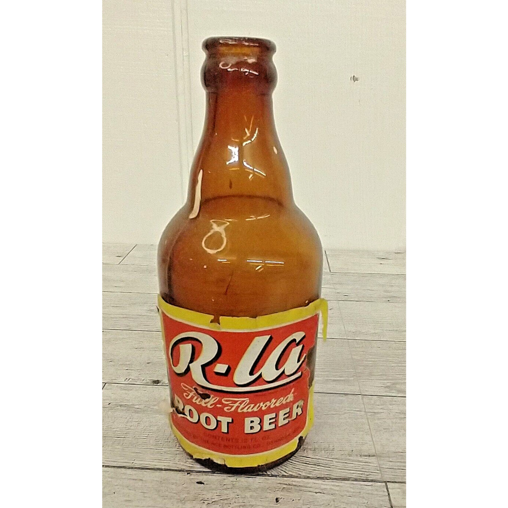 VTG R-La Root Beer 12oz Soda Bottle Ace Bottling Paper Label Steinie Barn‎ Find